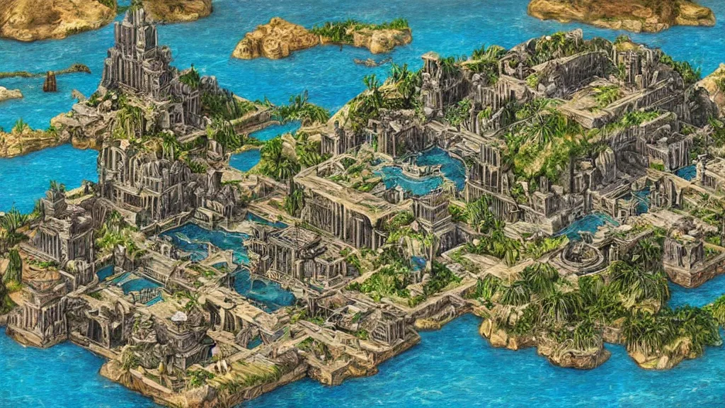 Image similar to digital painting of the advanced lost city of atlantis at its peak, circa 3 0 0 0 bc