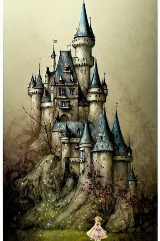 Image similar to (((((1950s fairy tale castle . muted colors.))))) by Jean-Baptiste Monge !!!!!!!!!!!!!!!!!!!!!!!!!!!