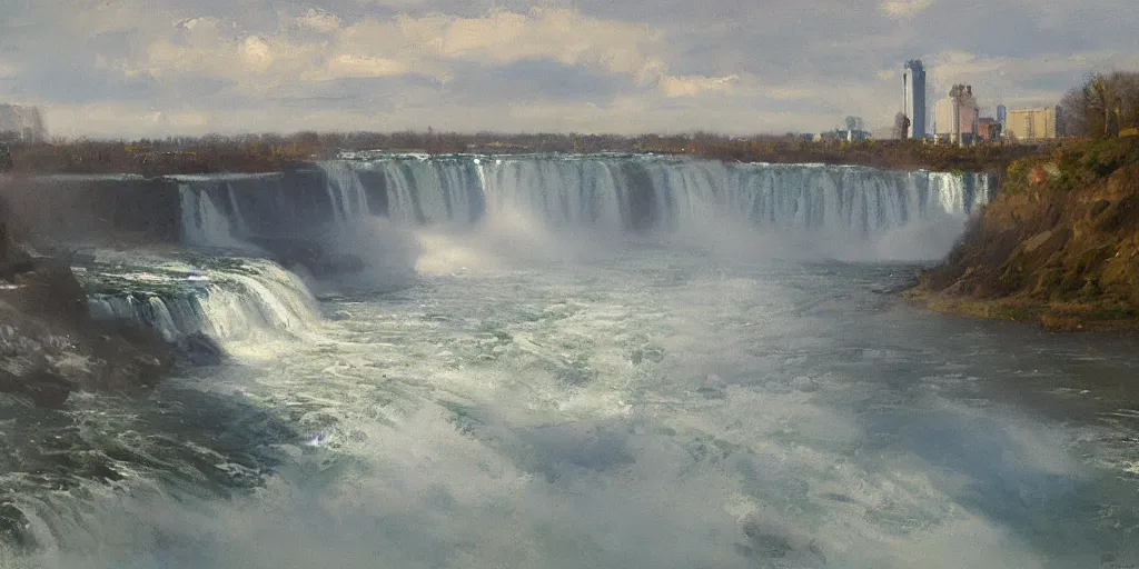 Prompt: niagara falls by richard schmid, alla prima