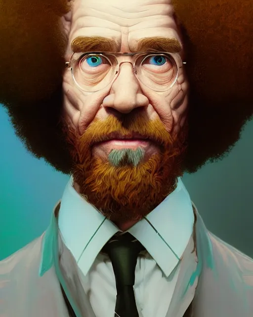 Prompt: highly detailed surreal vfx portrait of bob ross, stephen bliss, unreal engine, greg rutkowski, loish, rhads, beeple, makoto shinkai and lois van baarle, ilya kuvshinov, rossdraws, tom bagshaw, alphonse mucha, global illumination, detailed and intricate environment