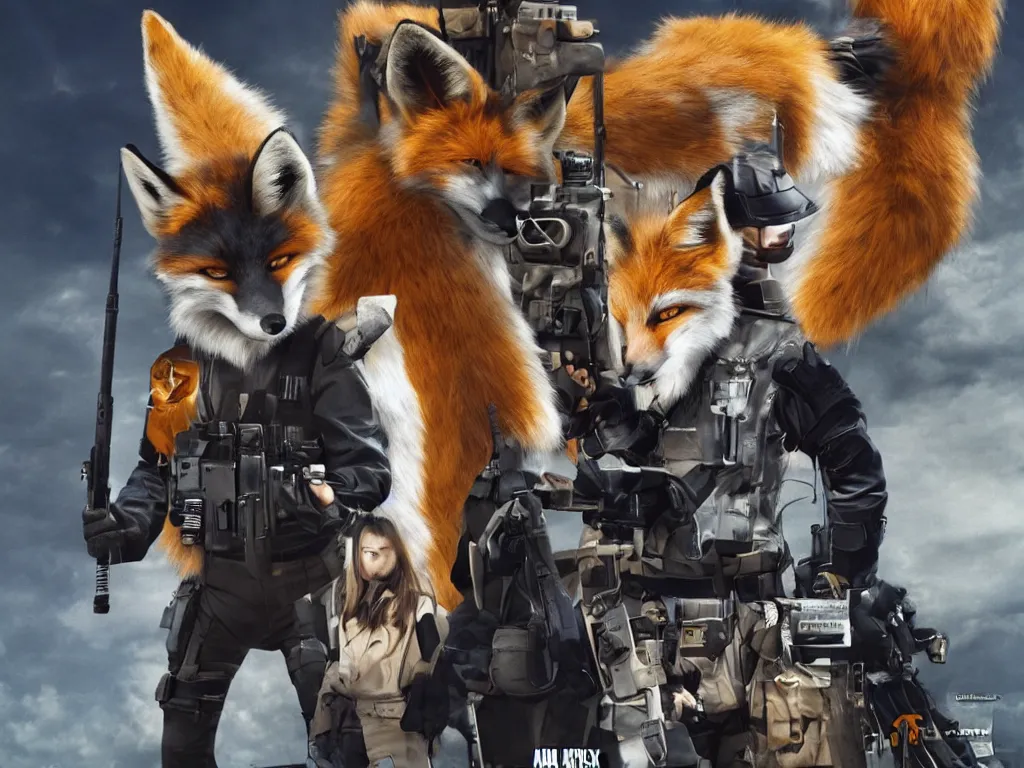 Image similar to movie poster anthro fox furry in the tv show 24, wearing an awesome uniform, city streets, fursona, anthropomorphic, furry fandom, film still