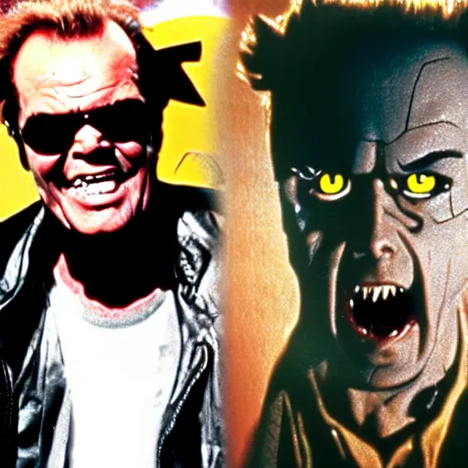 Prompt: Jack Nicholson plays Terminator mixed with Pikachu, horror film
