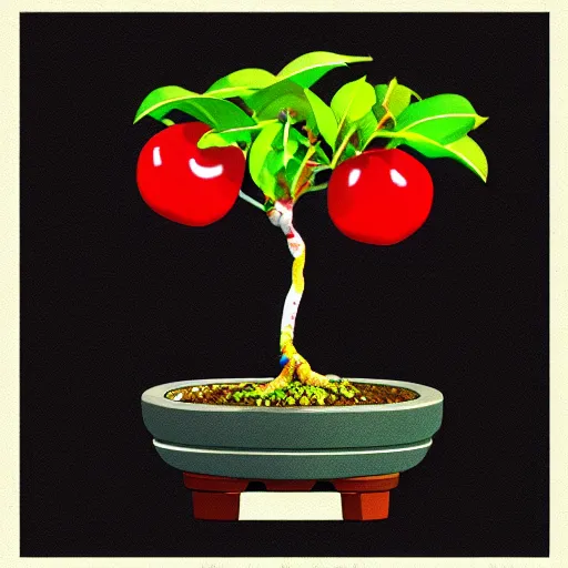 Image similar to bonsai fruit tree with cherries! but minimalistic concept art by frank stella gilleard james whalen tom, colorful, soft light, trending on artstation, minimalism