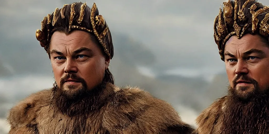 Image similar to Leonardo DiCaprio as Gengis Khan in 'Ghengis' (2021), movie still frame