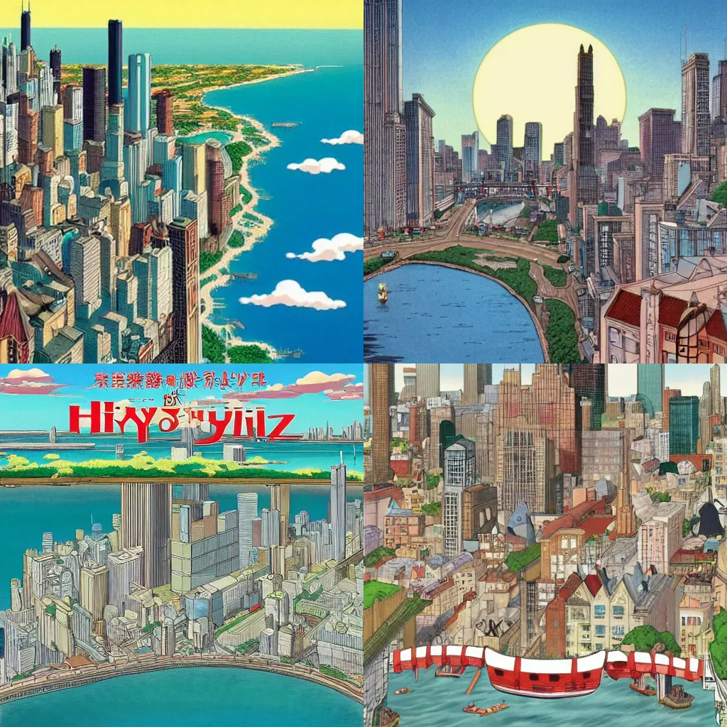 Prompt: The city of Chicago, Hayao Miyazaki, Studio Ghibli