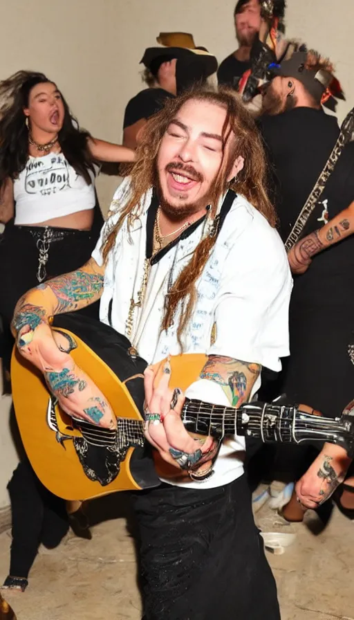 Image similar to Post Malone playing singing at a mexican party