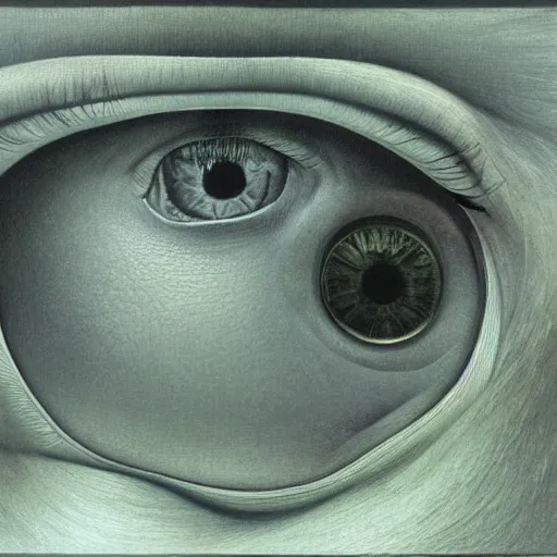 Prompt: Her eyes wide by Zdzisław Beksiński, oil on canvas, intricately detailed artwork, 8k
