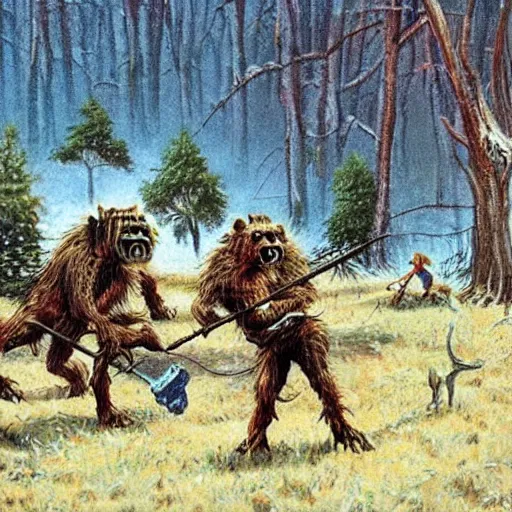 Image similar to gnoll, vintage art, by ed emschwiller