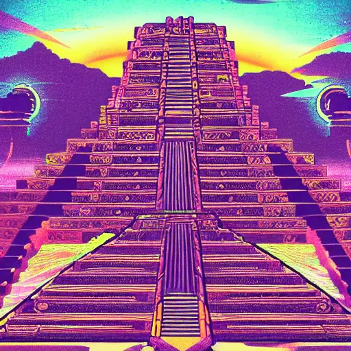 Image similar to ancient aztec structure, epic retrowave art, trending on art station