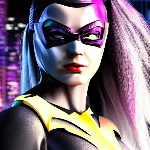 Prompt: Batgirl face cyberpunk style cinematic lighting super-resolution microscopy