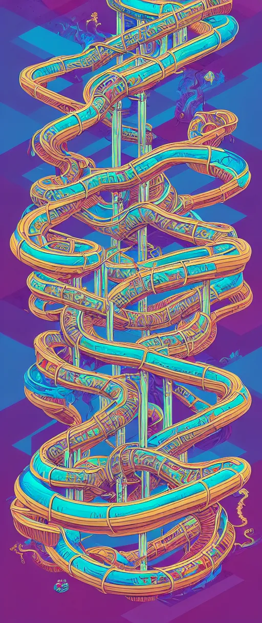 Prompt: twisted water slides, centered award winning ink pen illustration, isometric abstract illustration by dan mumford, edited by craola, technical drawing by beeple and tooth wu, tiny details by artgerm and watercolor girl, symmetrically isometrically centered