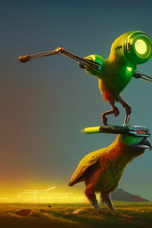 Prompt: kiwi bird turns into a cyborg, ultra hd, Painting By Simon Stalenhag, unreal 5, DAZ, hyperrealistic, octane render, dynamic lighting, intricate detail, summer vibrancy, cinematic