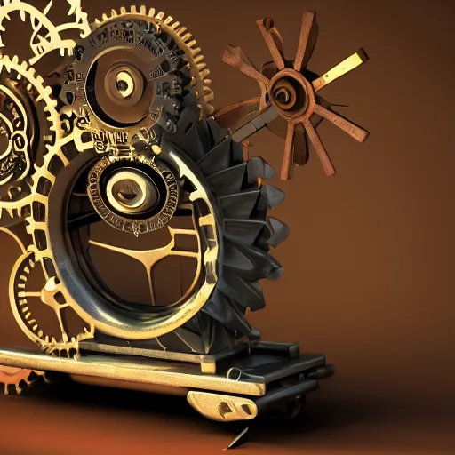 Image similar to octane render of a mechanical wind-up steampunk cd player with gears