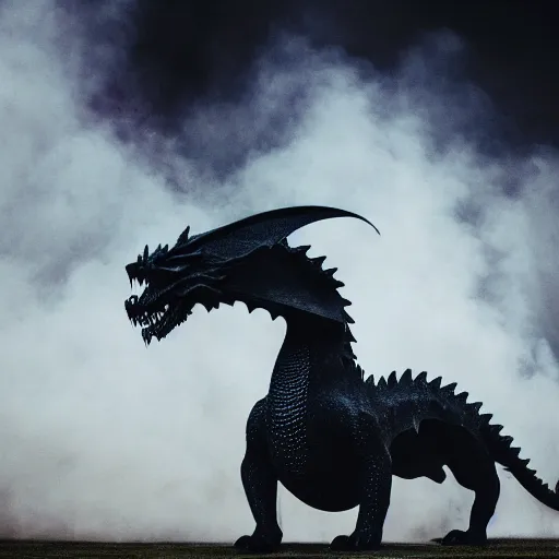 Prompt: a dragon made of black smoke