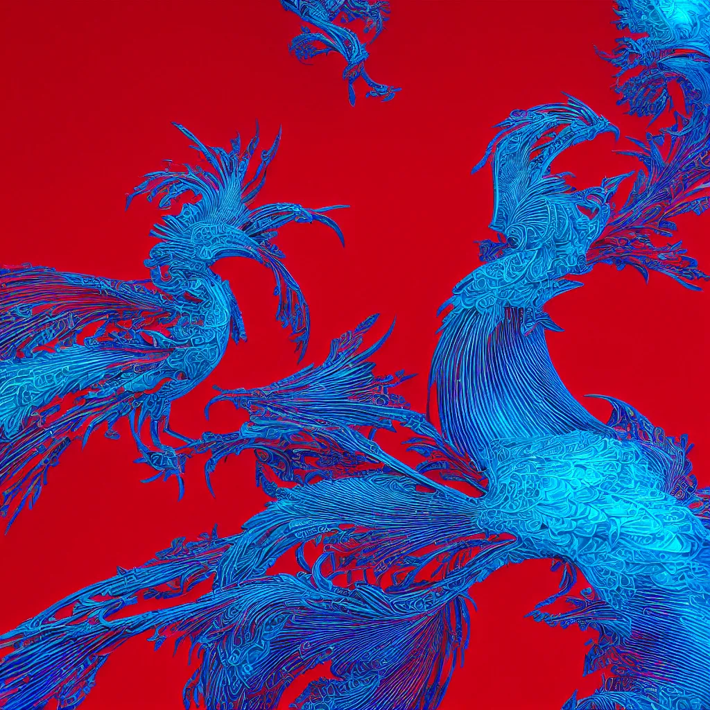 Prompt: filigree phoenix, anaglyph red blue, octane render, houdini, generative art, graphic design, stunning, colorful, trending on artstation, behance HD, 8k,4k