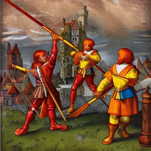 Prompt: 1 5 th century ronald mcdonald siege weapons