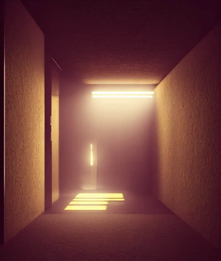 Image similar to a dark long hallway, at the end there is a mysterious door with a neonsign in the style of rhads, xf iq 4, f / 1. 4, iso 2 0 0, 1 / 1 6 0 s, 8 k, raw, featured in artstation, octane render, cinematic, elegant, intricate, 8 k,