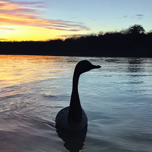 Prompt: a sunrise in the morning with the face of a goose