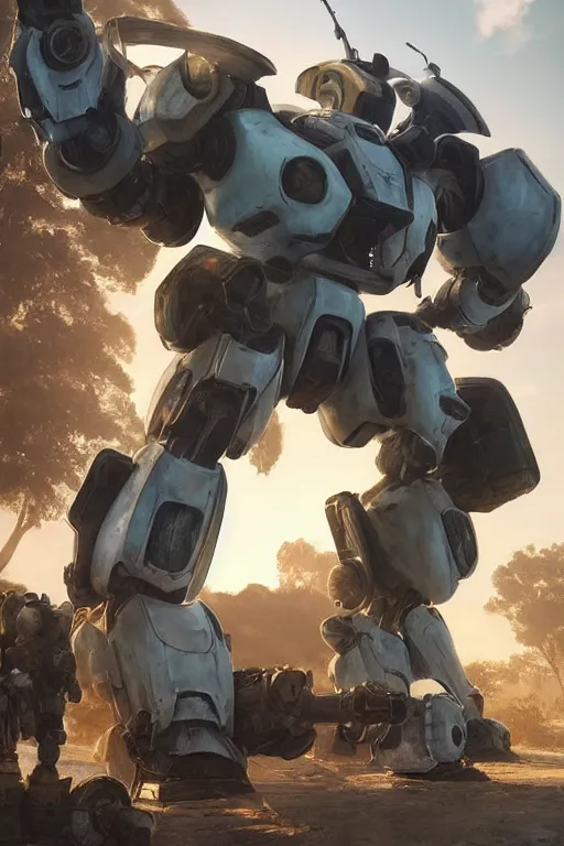 Image similar to mechwarrior 5 : mercenaries mech megaman transformer robot boss tank engine game octane render, 4 k, hd 2 0 2 2 3 d cgi rtx hdr style chrome reflexion glow fanart, global illumination ray tracing hdr fanart arstation by ian pesty by jesper ejsing pixar and disney unreal zbrush central hardmesh