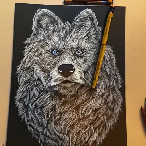 Charcoal and conte crayon wolf drawing 22 x 30 3.5 hours : r/drawing