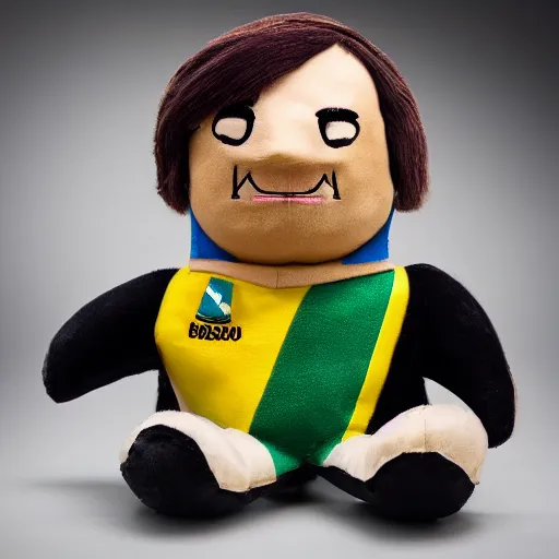 Image similar to Bolsonaro plush toy, product photography