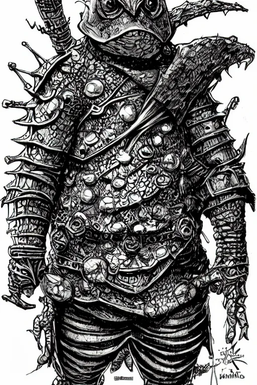 Prompt: toad gobling, wearing armour, swamp, symmetrical, highly detailed, digital art, sharp focus, trending on art station, kentaro miura manga art style