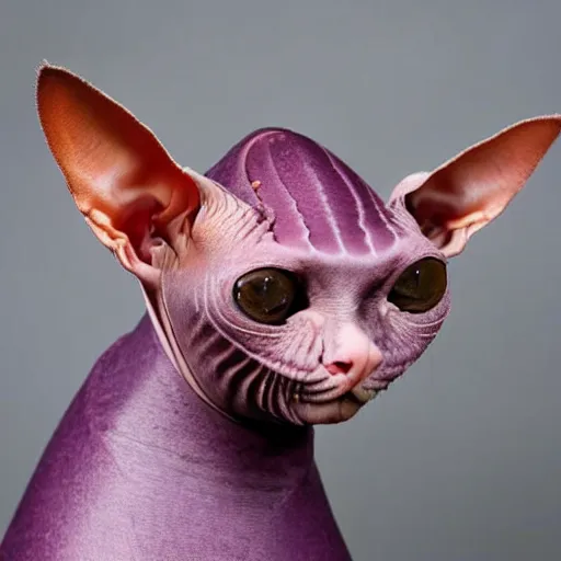 Image similar to samurai armor worn by hairless sphynx cat