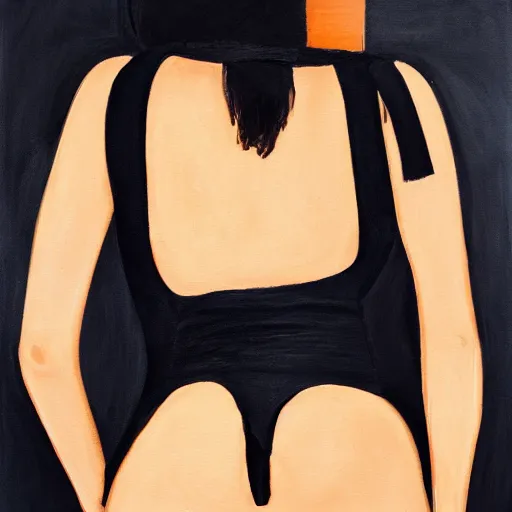 Prompt: a messy painting of a black dress being unzipped from behind