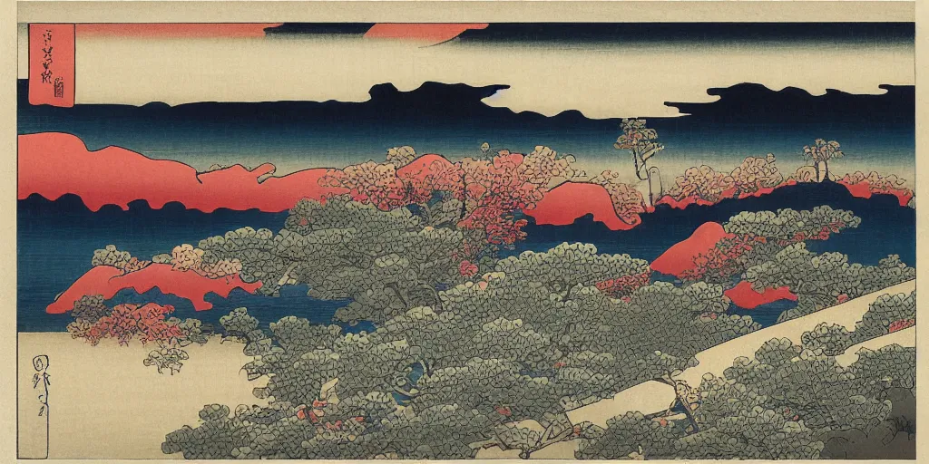 Prompt: ukiyo-e lanscape portrait of the Boston Skyline by hokusai