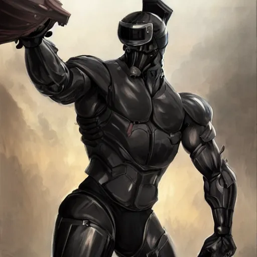 Image similar to splash art of a black - coated anthropomorphic horse supersoldier with gargantuan muscles in a research facility wearing a combat kevlar outfit, long white mane coming out of helmet, highly detailed, furry, furaffinity, digital painting, artstation, sharp focus, illustration, art by artgerm, greg rutkowski, alphonse mucha