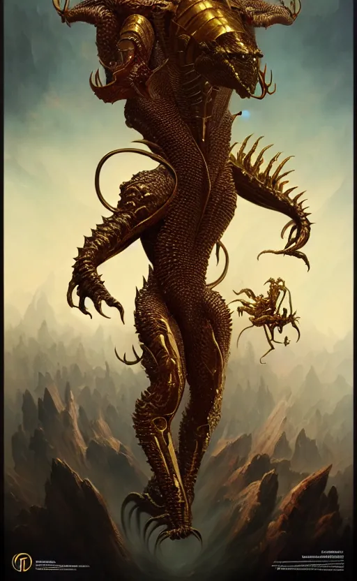 Image similar to exquisite imaginative draconic humanoid poster art, humanoid, gold, movie art, by lucusfilm, weta studio, tom bagshaw, james jean, frank frazetta, 8 k, denoised