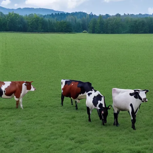 Image similar to a beautiful farm with highly evolved cyborg cows, 4 k