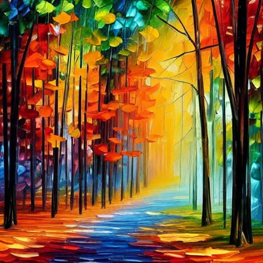 Prompt: beautiful forest in the style of leonid afremov