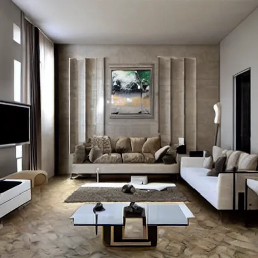 Image similar to photorealistic living room