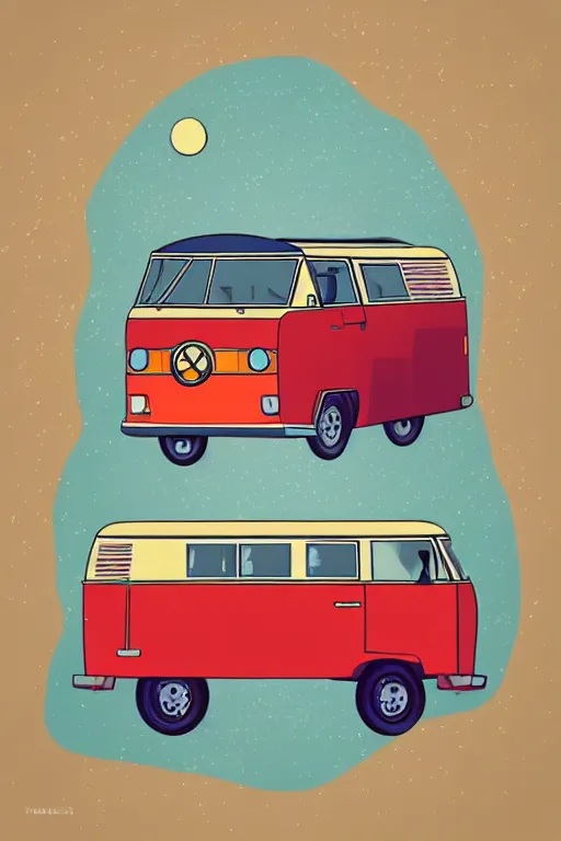 Image similar to minimalist boho style art of a colorful camper van, illustration, vector art