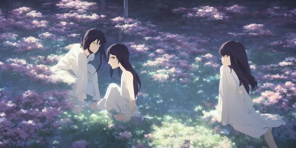 Prompt: girl ; the most beautiful painting in the world ; by makoto shinkai