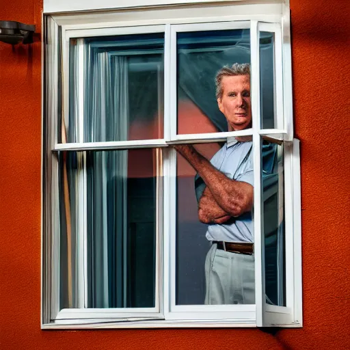 Image similar to robert stack unsolved mysteries staring into a homes window at night, ( sony a 7 r iv, symmetric balance, polarizing filter, photolab, lightroom, 4 k, dolby vision, photography awardm, voque, perfect face )