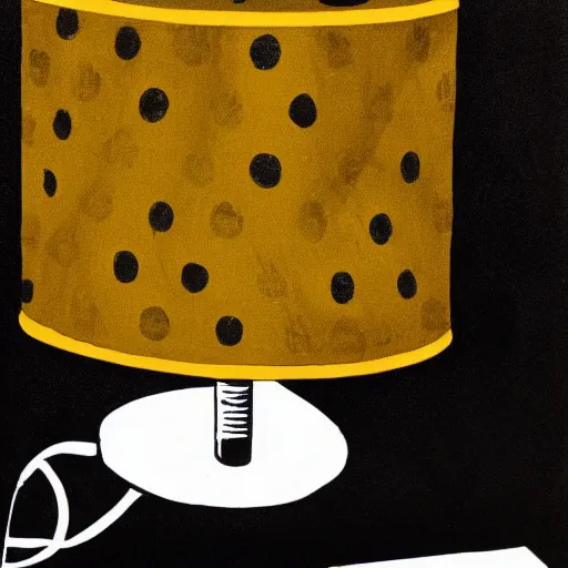 Prompt: 2 0 0 0 s cover art, lamp, linocut, tones of black, dot