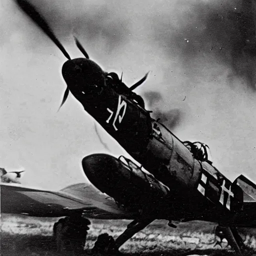 Image similar to ww 2 photo of a stuka dive bomber going up in flames