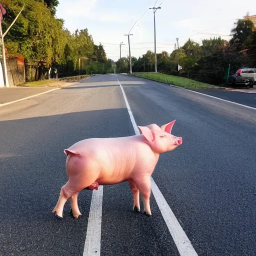 Prompt: a pig on a scooter