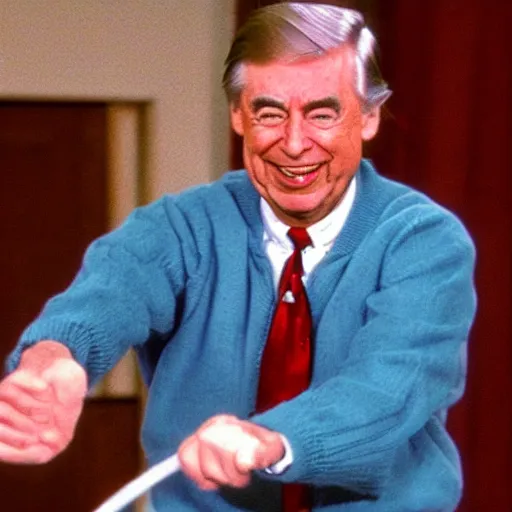 Image similar to Mr. Rogers sparring with Donald Trump in the karate style of Wado-ryu