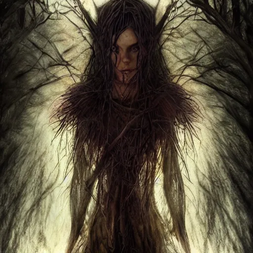 Prompt: the ugly dark witch of the forest, fantasy art, photo realistic, dynamic lighting, artstation, poster, volumetric lighting, very detailed faces, 4 k, award winning, hyper realistic portrait, full figure, very detailed face, 4 k, award winning, bold, striking, high contrast, vivid colours by mucha and da vinci and botticelli and frazetta
