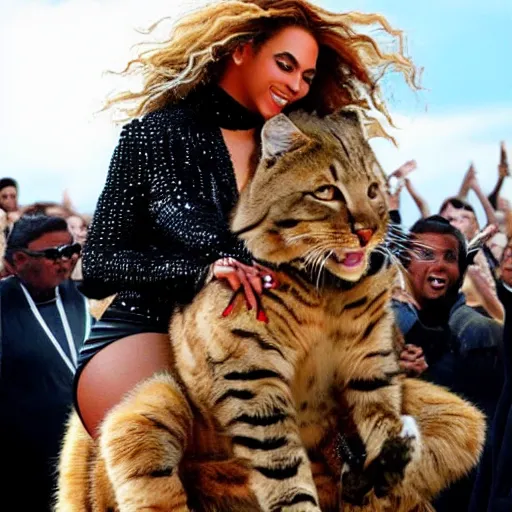 beyonce riding on a giant cat, Stable Diffusion OpenArt