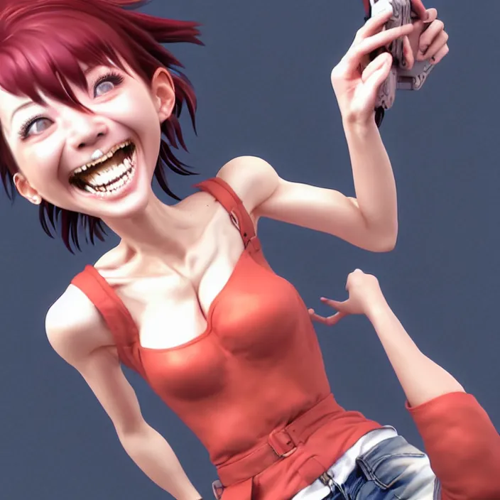 Image similar to portrait of the popular girl laughing at the viewer, by katsuhiro otomo, yoshitaka amano, nico tanigawa, and artgerm rendered with 3 d effect.