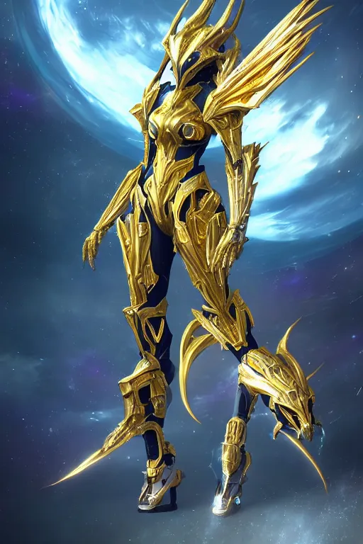 Image similar to galactic hyperdetailed elegant beautiful stunning giantess saryn prime anthropomorphic mecha female dragon goddess, sharp spines, sharp metal ears, sleek yellow eyes, smooth gold skin, smooth gold armor, bigger than galaxy, epic proportions, epic scale, epic size, warframe destiny fanart, furry, dragon art, goddess, giantess, furaffinity, octane render