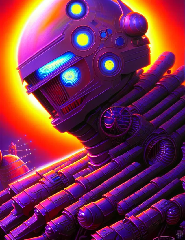 Prompt: holy saint aura battle robot award winning closeup portrait huge eyes symmetry faded tetrachromacy desaturated colors trippy background tim hildebrandt wayne barlowe bruce pennington donato giancola larry elmore masterpiece trending on artstation cinematic composition beautiful lighting hyper detailed!!! 8 k oil on canvas