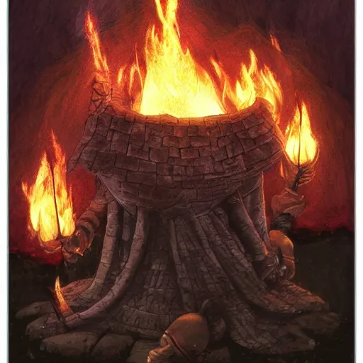 Prompt: dark souls bonfire by botero