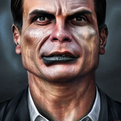 Image similar to hyperrealistic mixed media image of Jair bolsonaro as a vampire, stunning 3d render inspired art by István Sándorfi and Greg Rutkowski, perfect facial symmetry, realistic, highly detailed attributes and atmosphere, dim volumetric cinematic lighting, 8k octane extremely hyper-detailed render, post-processing, masterpiece,