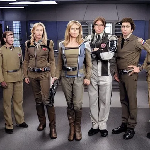 Prompt: a still of from battlestar galactica crossover with the office