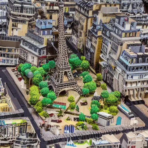 Image similar to a detailed photo of a diorama city, paris eiffel tower, macro photography, model trees, studio lighting, hyperdetailed